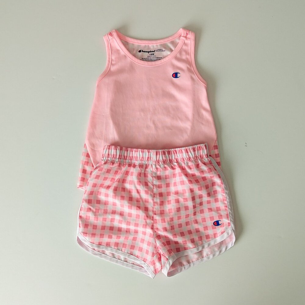 Pink checkered Champion set 18m GUC
